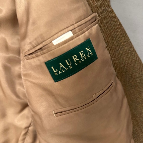 Lauren Ralph Lauren Mens 44R Brown 100% Lambswool Herringbone Blazer Sport Coat - Picture 3 of 6
